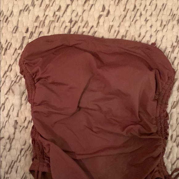 Yonique Strapless One Piece Swimsuit Tummy Control Cheeky Swimwear (Brown) - Picture 5 of 17